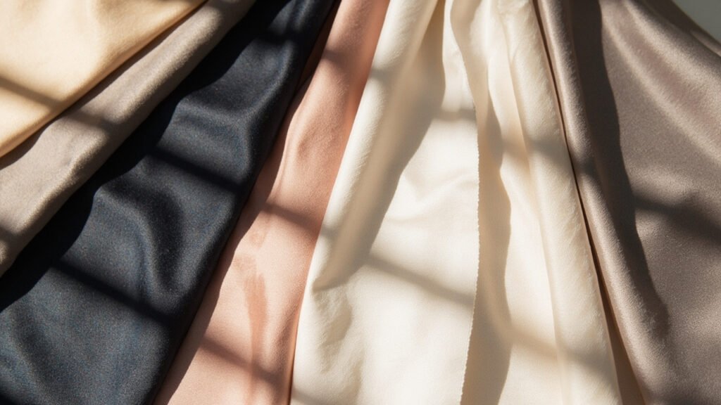 Assortiment d'échantillons de satin techniques aux éclats variés.