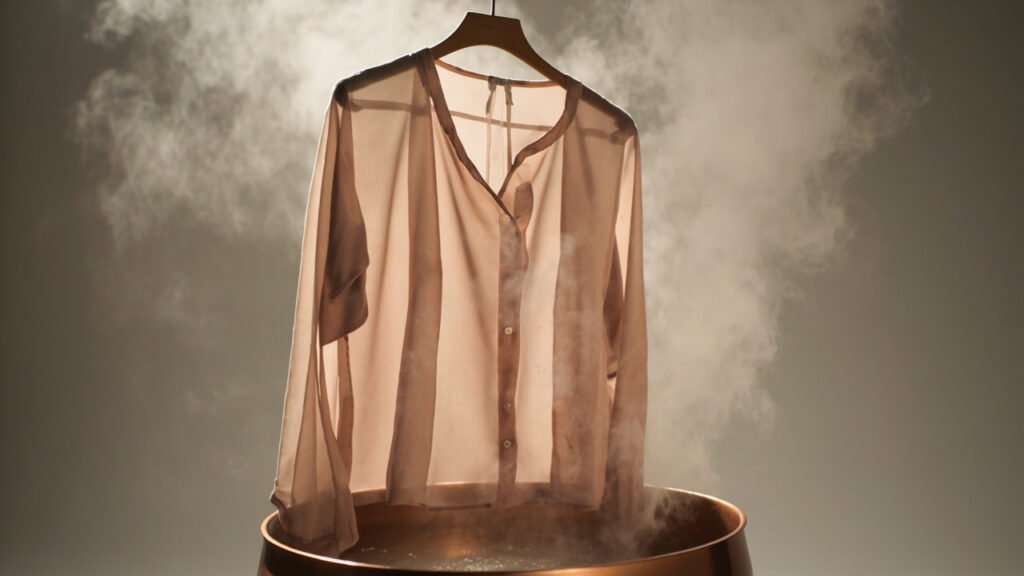 Blouse de soie suspendue au-dessus d'un bassin de vapeur.