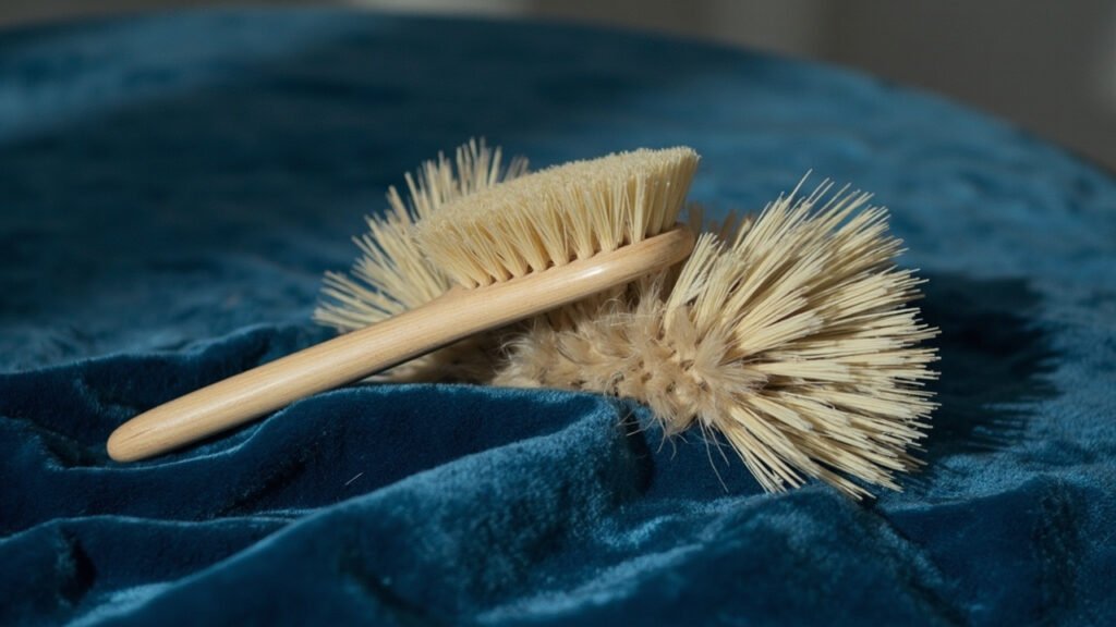 Brosse en soies de sanglier sur velours saphir.