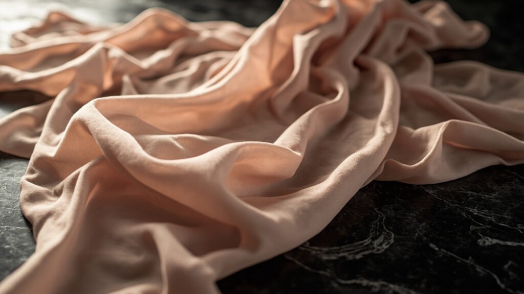 Cascade fluide de satin charmeuse rose gold sur obsidienne.