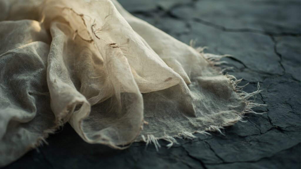 Chiffon de soie effiloché drapé sur ardoise sombre