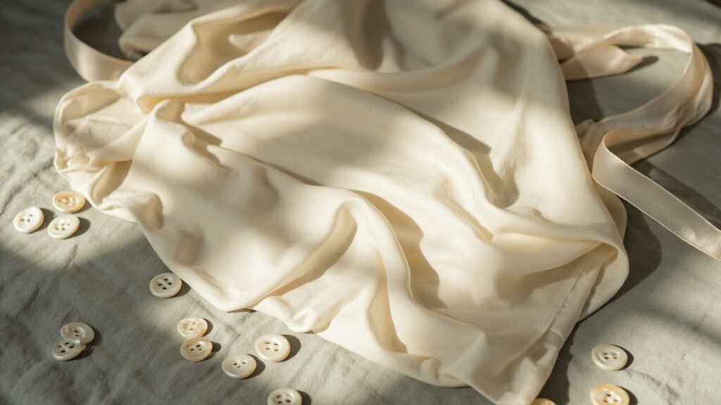 Combinaison crème pliée, boutons nacre et perles