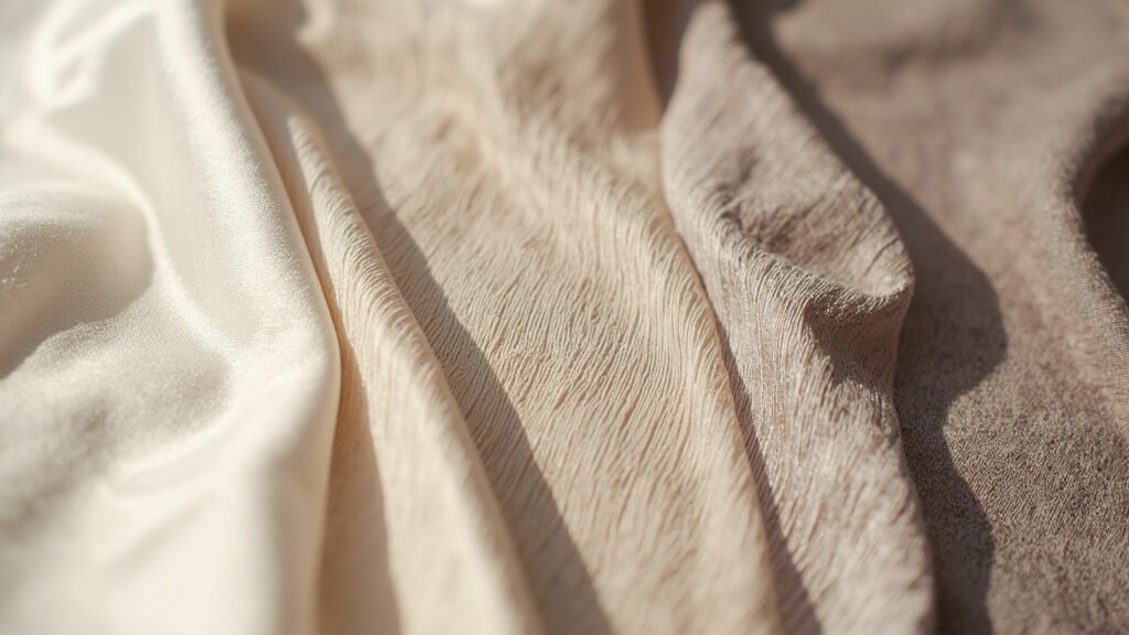 Comparaison macro des armures satin, twill et crêpe