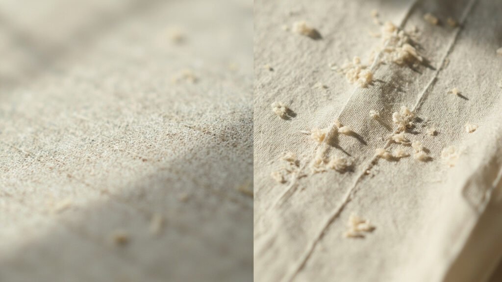 Comparaison macro d'un tissage régulier et d'un tissage lâche avec défauts