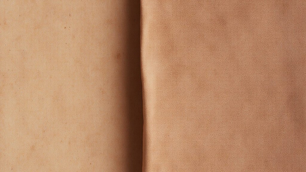 Comparaison visuelle du côté fleur et du côté chair d'un cuir ancien observé à la loupe