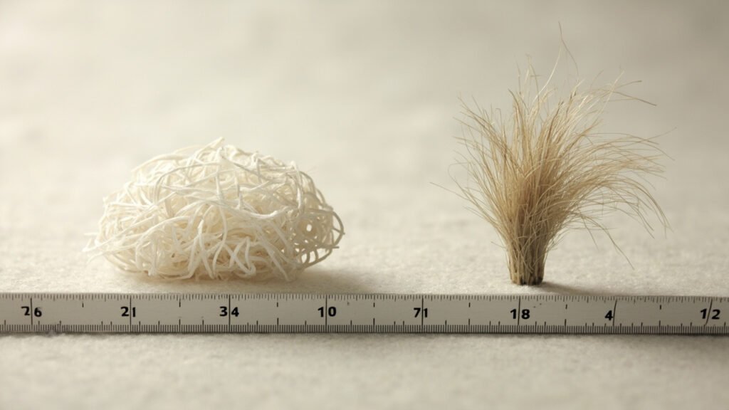 Comparaison visuelle du duvet fin et des poils de garde.