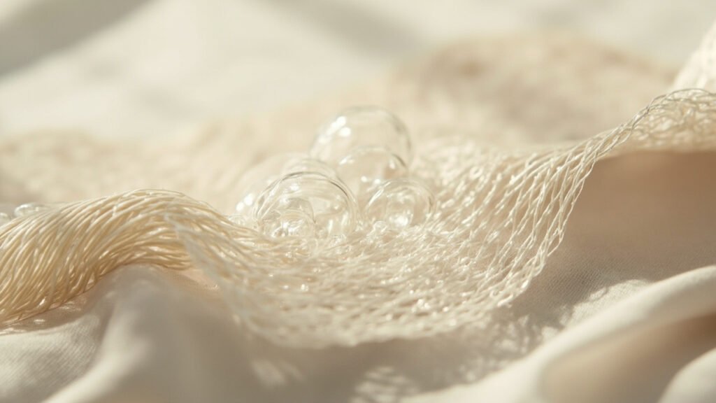 Coupe de tissu de soie montrant les cavités d'air entre les fibres