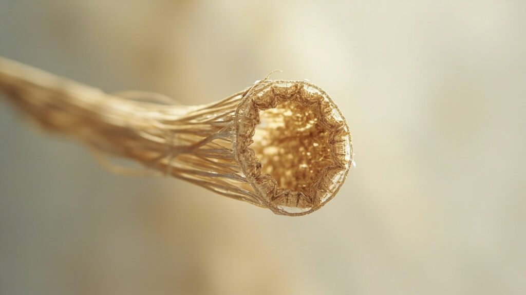 Coupe microscopique d'une fibre de lin montrant son lumen creux