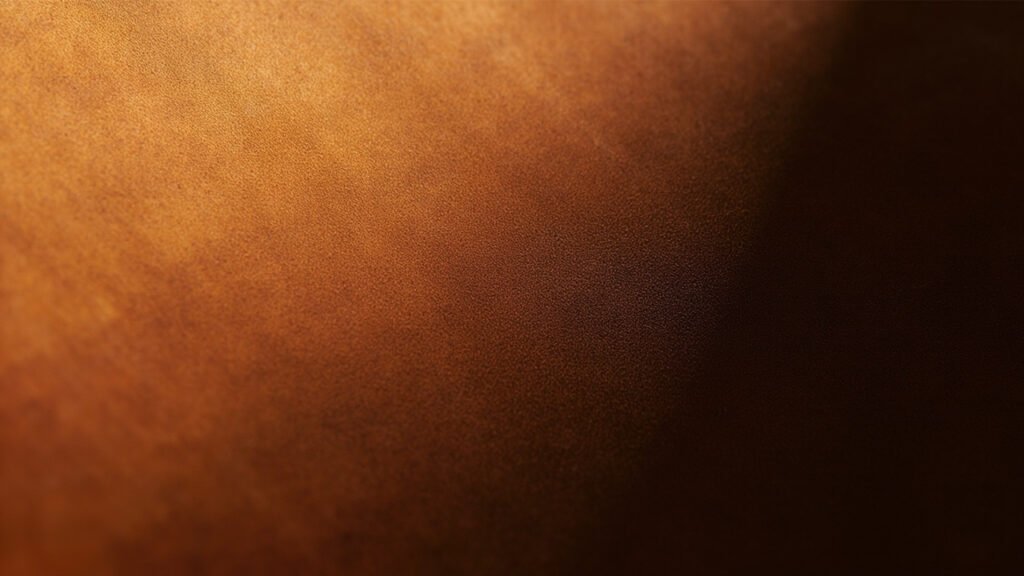 Cuir à patine complexe, nuances de tannage et finition.