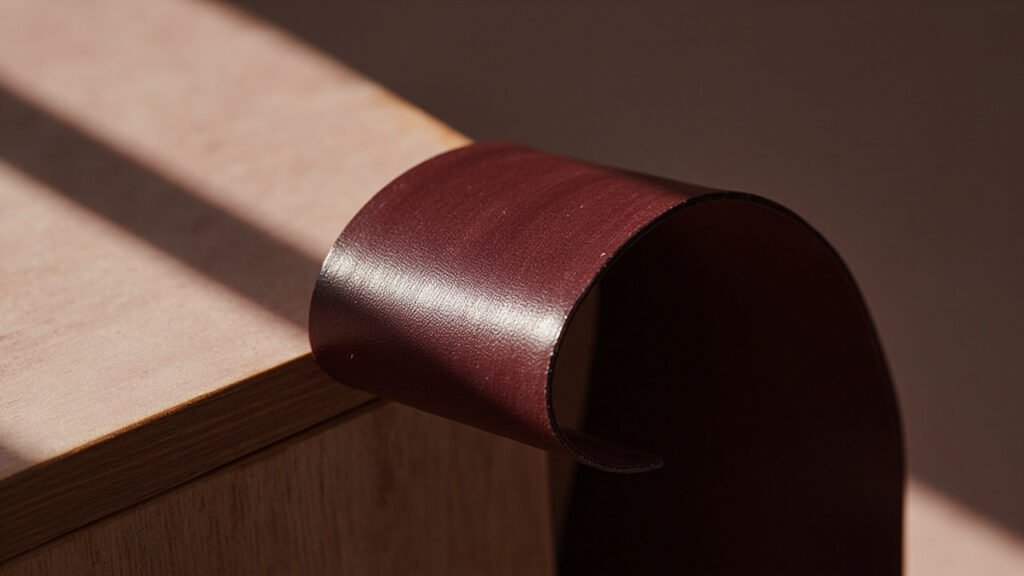Cuir box bordeaux plié révélant les microplis du grain.