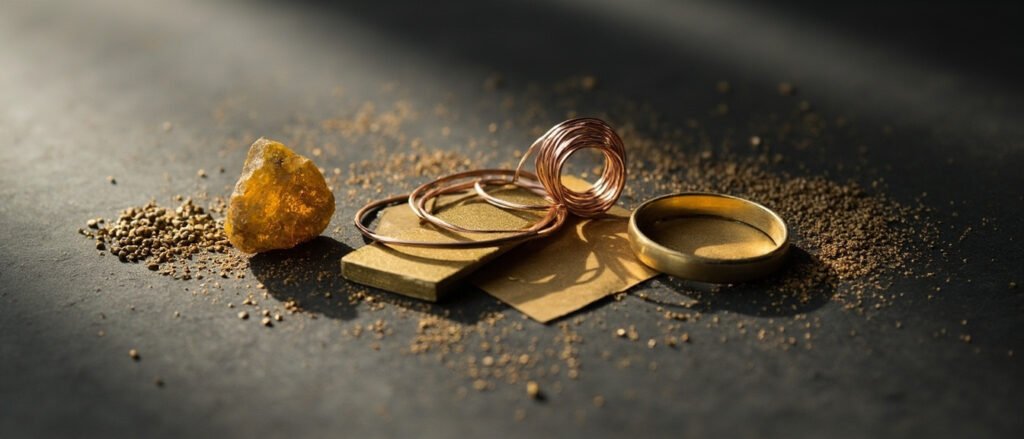 Dégradé d'alliages d'or du jaune profond au rose pâle.