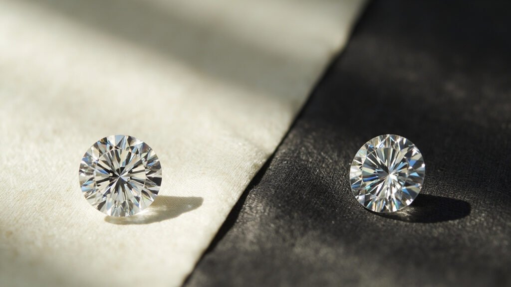 Deux diamants similaires sur soies contrastées.