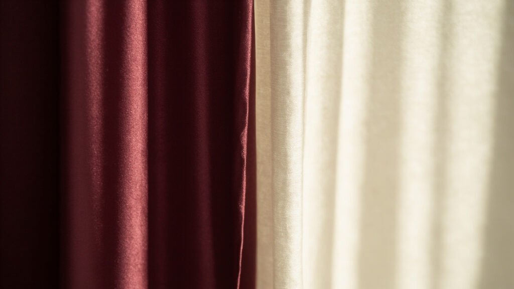 Deux panneaux de satin, brillant versus mat traité, lumière rasante.