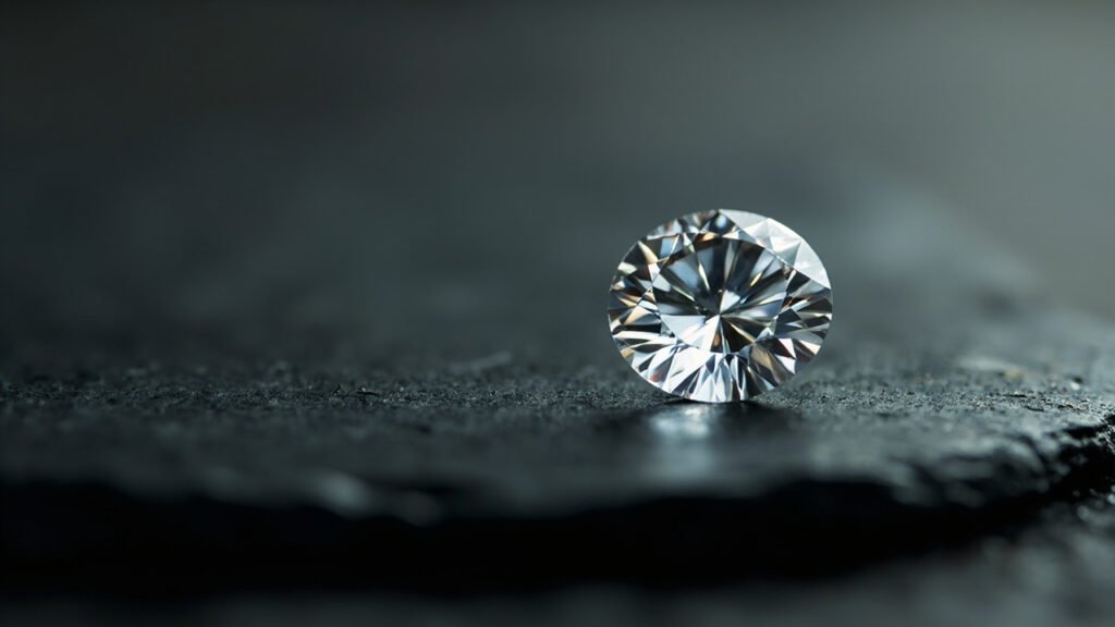 Diamant posé sur la tranche, rondiste éclairé.