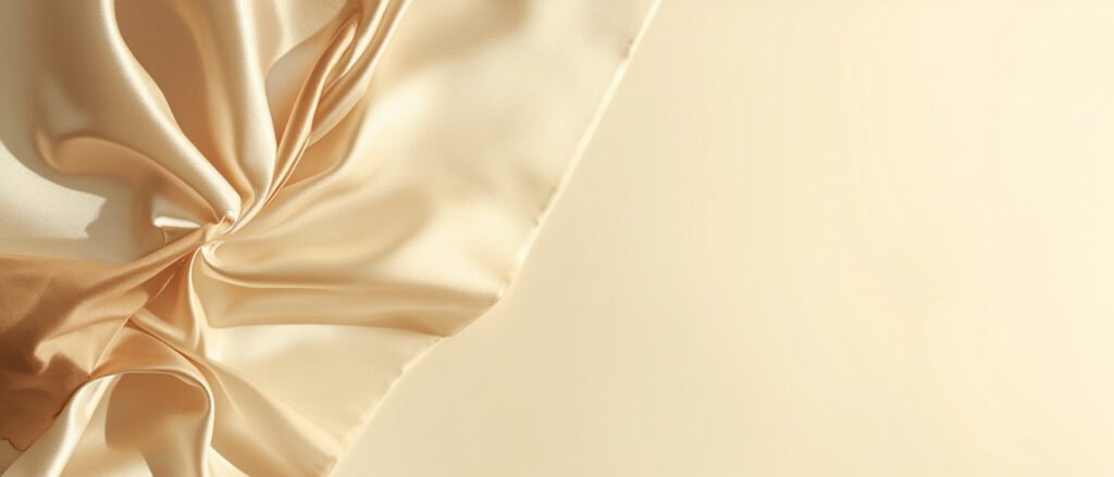 Drapé de satin champagne aux plis lumineux, structure d'armure révélée.