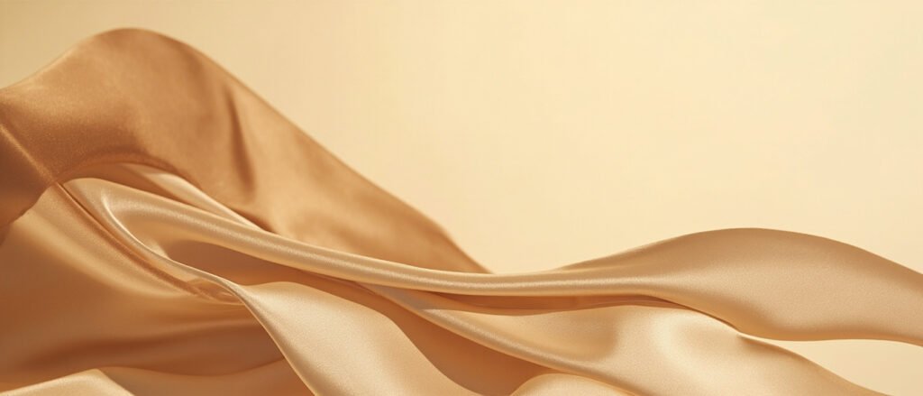 Drapé fluide de satin champagne aux reflets dorés et ourlet roulé.