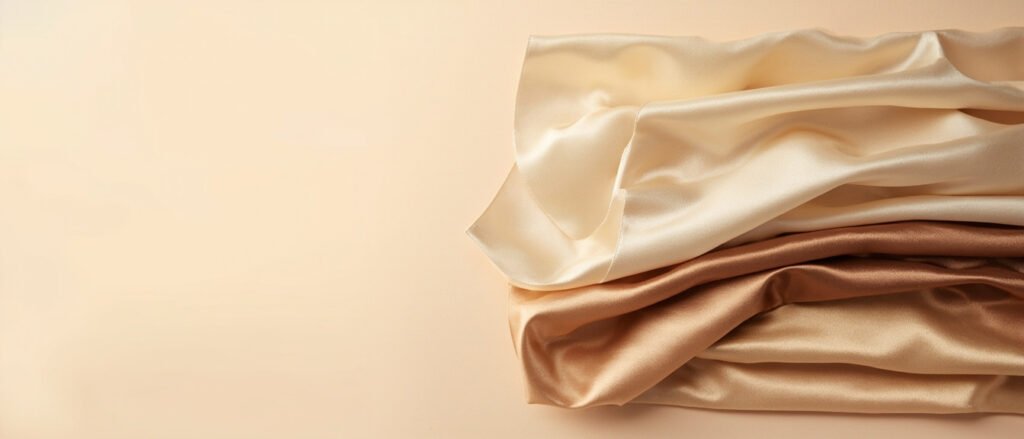 Drapé horizontal de satin champagne avec dégradé d'échantillons pliés.