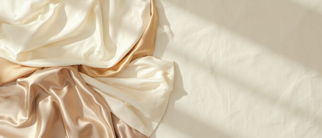 Drapé panoramique de satins techniques : charmeuse, duchesse et satin enduit.