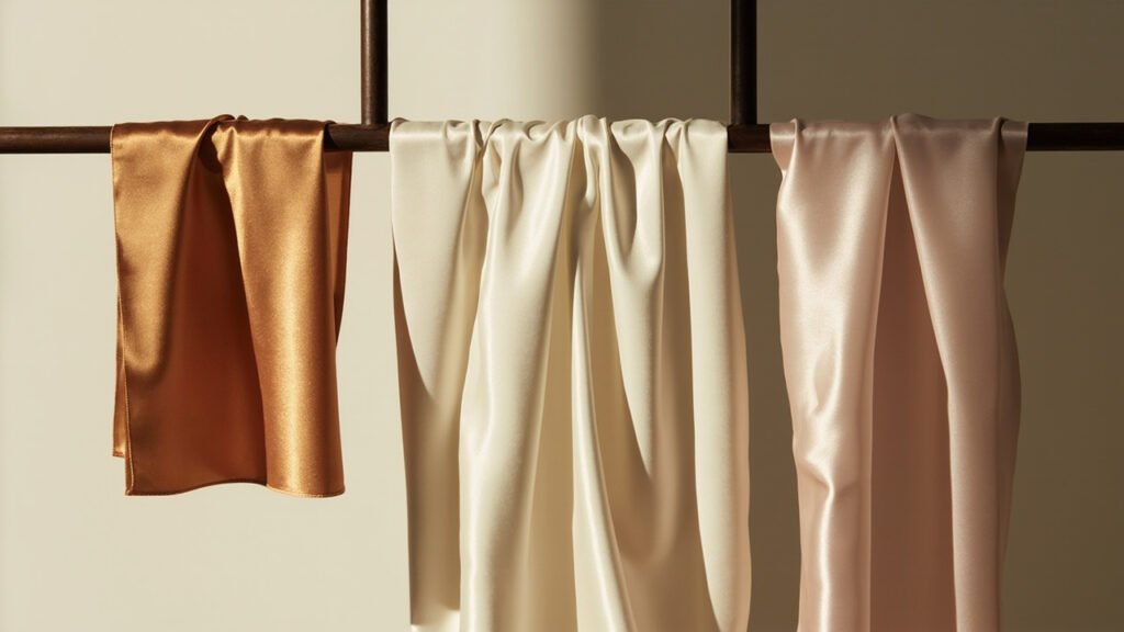 Échantillons de satin soie polyester et acétate comparés