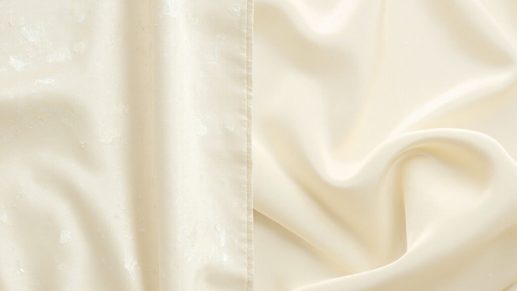 Éclat perlé de la soie face au brillant plat du polyester.