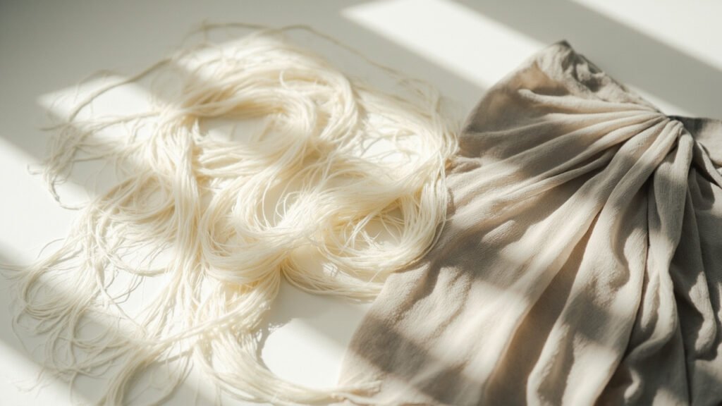 Filaments de soie et cachemire, drapé fluide et lumineux