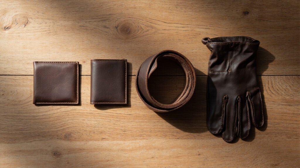 Gamme d'accessoires en cuir, du porte-cartes aux gants.