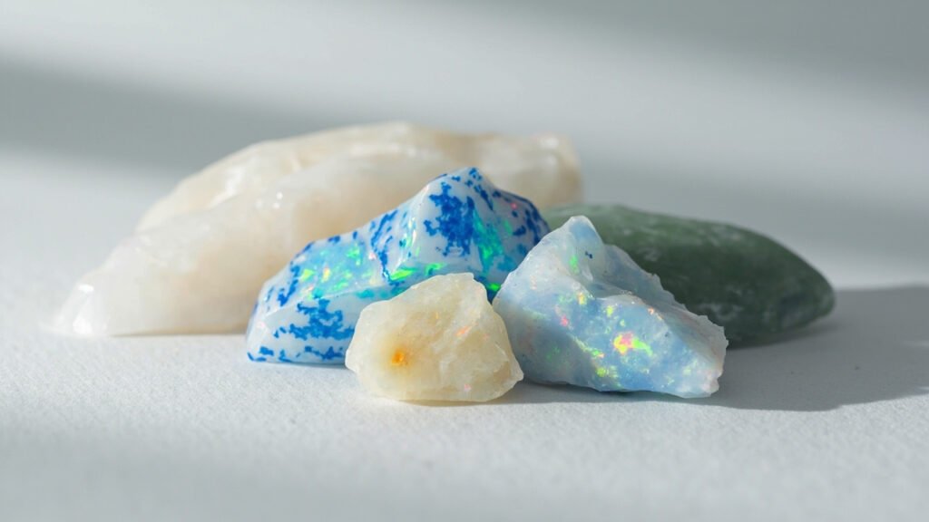 Grappe de quartz naturel aux prismes hexagonaux translucides.