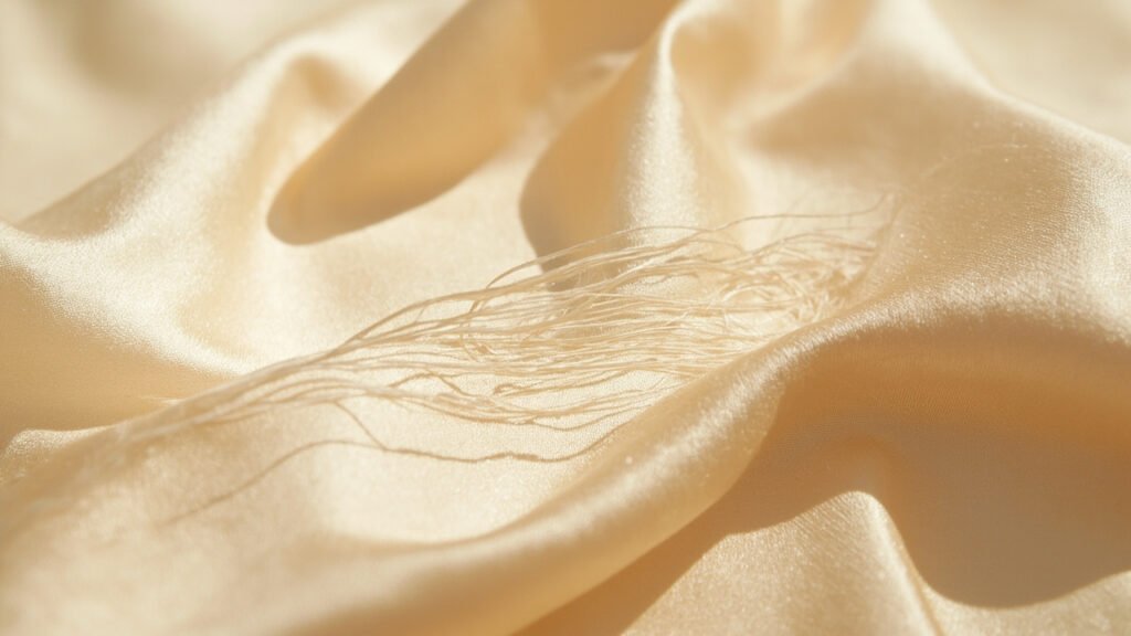 Gros plan satin champagne : face brillante et envers mat.