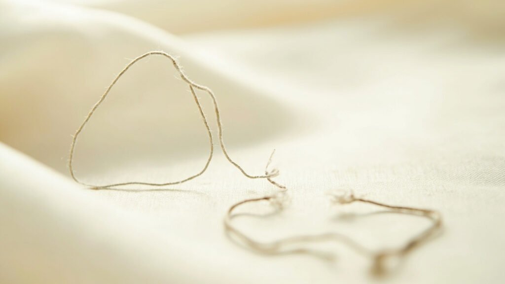 Gros plan satin, fil boucle et fil casse cote a cote
