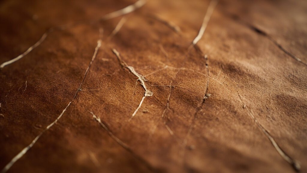 Gros plan sur craquelures d'un cuir ancien desséché