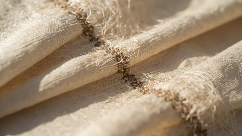 Macro de tissage de soie : trame lâche et trame serrée