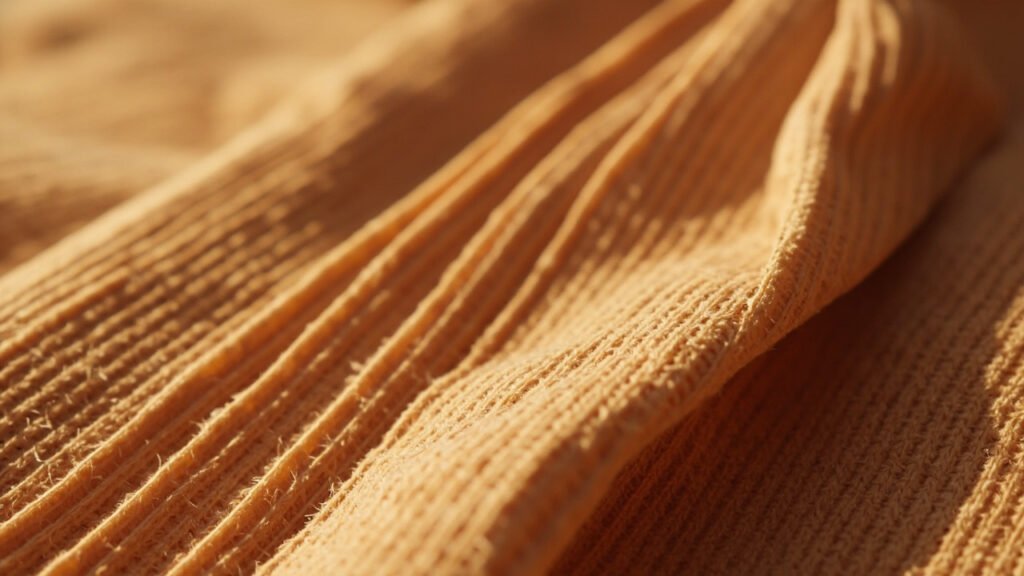 Macro de velours milleraies cognac, côtes fines et ombres minuscules.