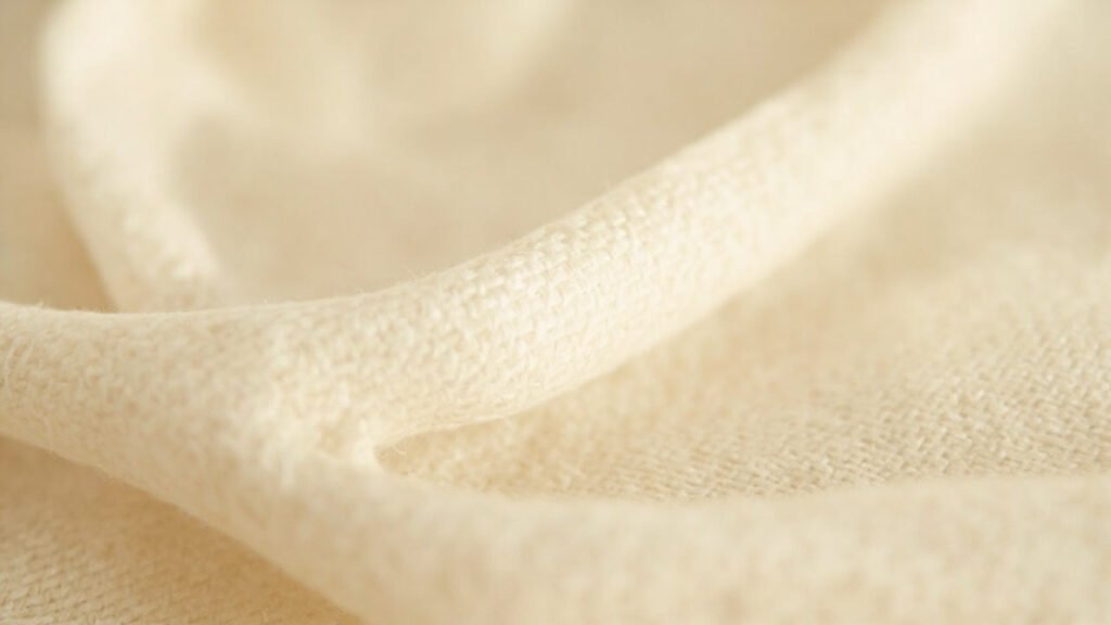 Macro d'un tissage de lin serré, fibres de lin apparentes.