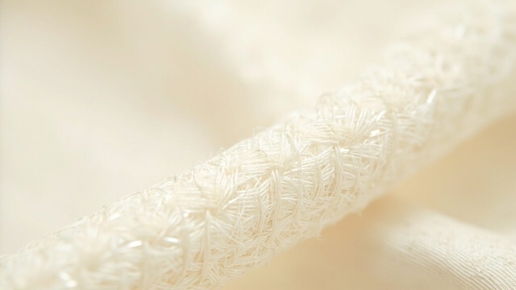 Macro d'un tissage de satin révélant les fils flottants brillants.
