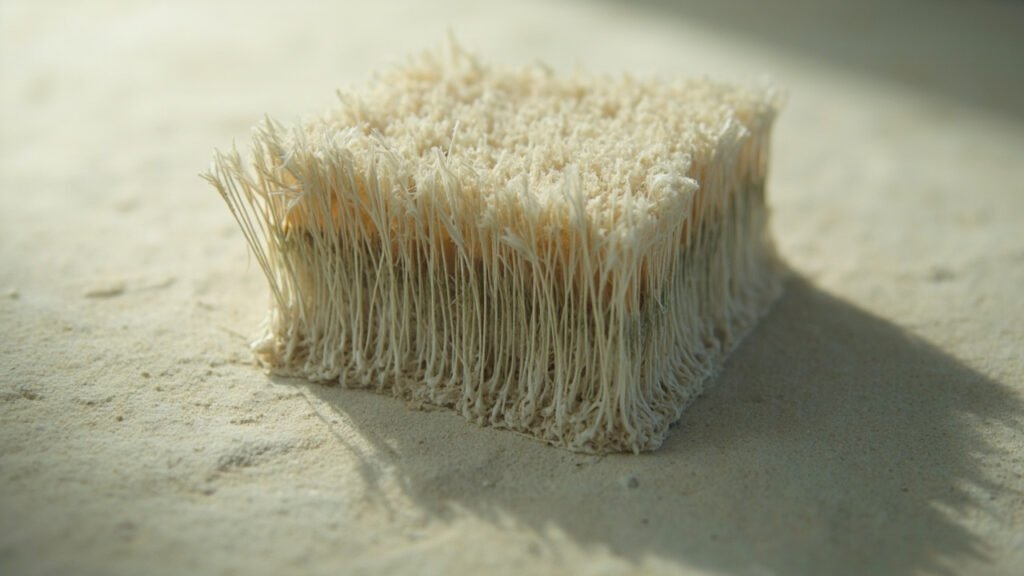 Macro d'une coupe de velours révélant la structure du poil et du fond.