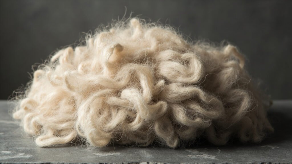 Masse de duvet cachemire brut sur dalle d'ardoise