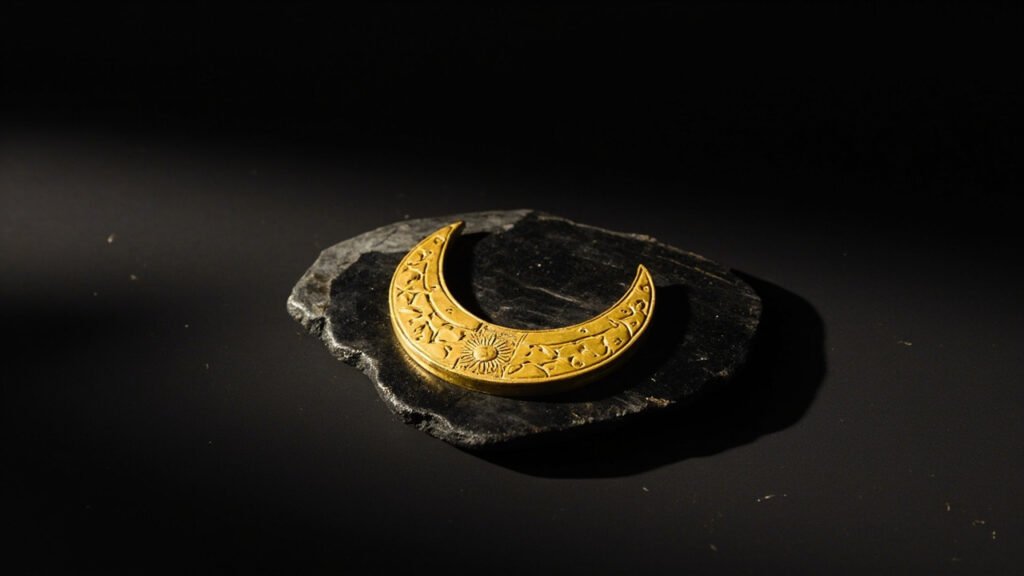 Pectoral en or martelé précolombien sur dalle d'obsidienne.