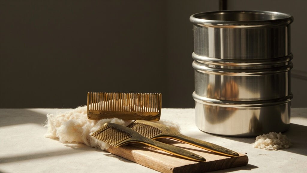 Peignes en laiton et tambour mécanique pour le dehairing du cachemire.