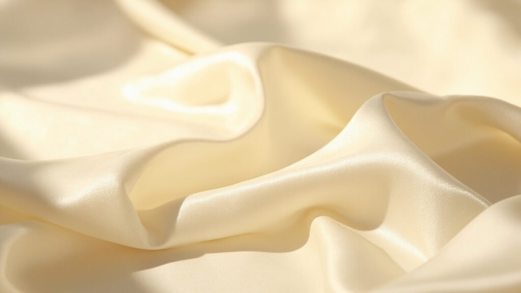 Pli de satin crème, face brillante et verso mat.