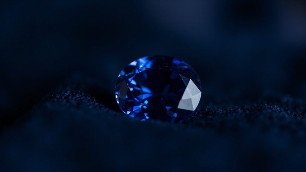 Saphir facetté, dégradé de couleur cobalt typique d'une diffusion.