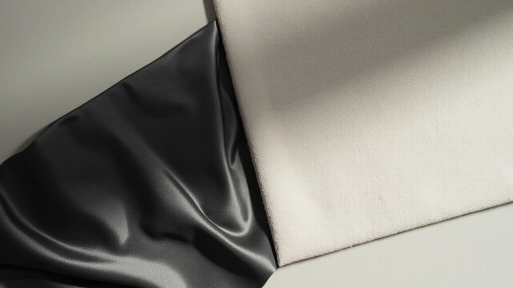 Satin brillant et textile technique mat, comparaison.