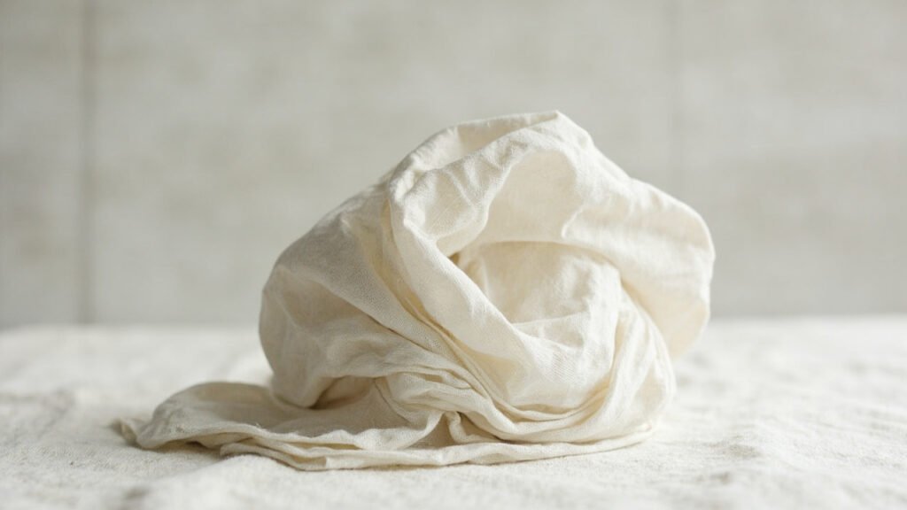 Serviette en lin froissée conservant ses plis naturels.