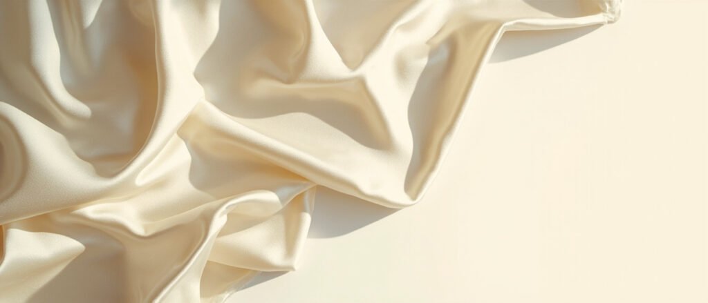Soie ivoire et satin champagne juxtaposés, lumière révélant leurs éclats différents.