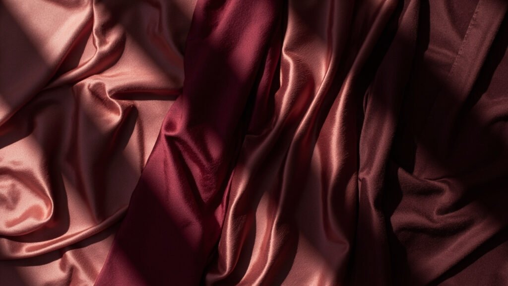 Soie, satin de soie, viscose et polyester en comparaison visuelle.