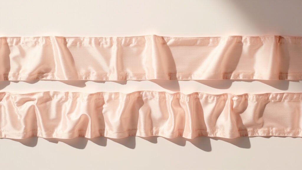 Soie taffetas rose lisse à côté d'une pièce froncée