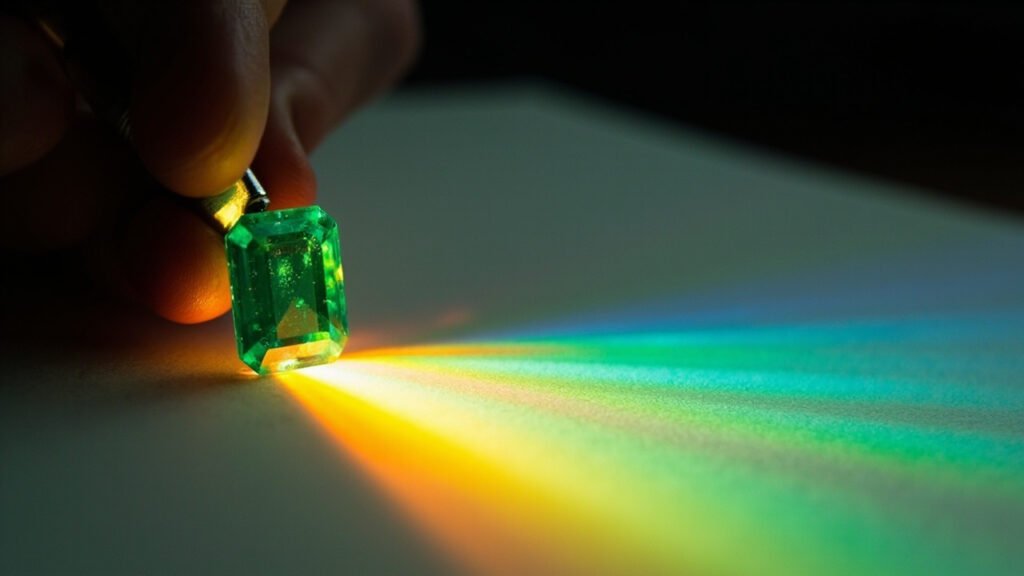 Spectre d'absorption d'une émeraude projeté en couleurs
