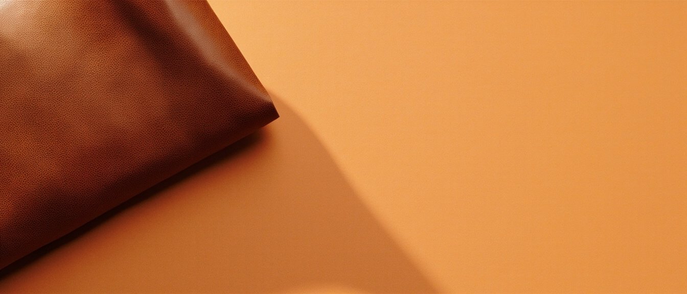 Surface de cuir semi-aniline cognac pliée, lumière douce.