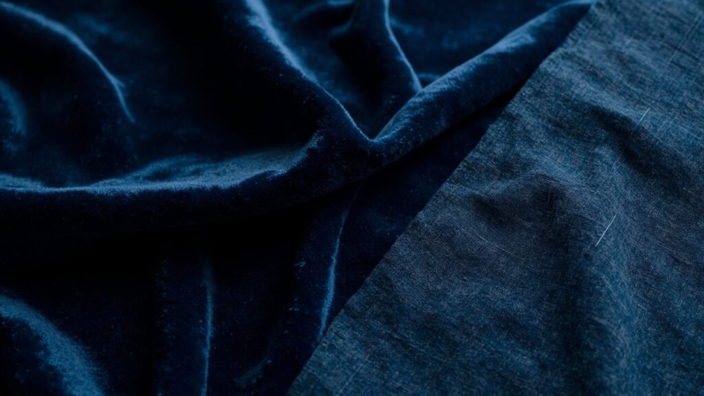 Velours plié montrant l'endroit brillant et l'envers mat