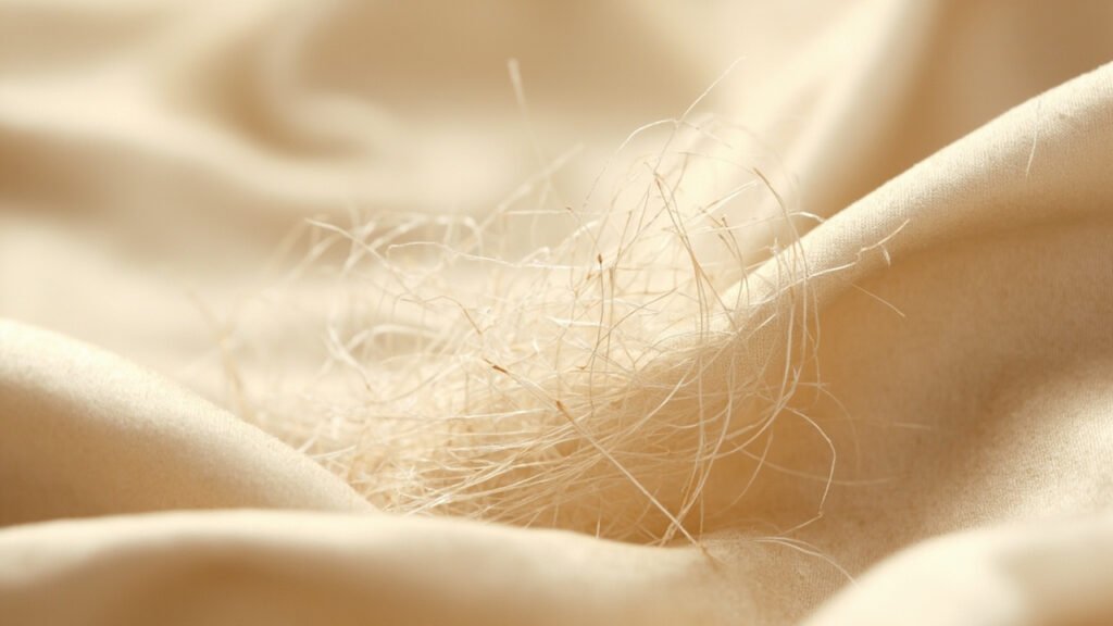 Vue macro du tissage satin champagne révélant ses fils brillants.