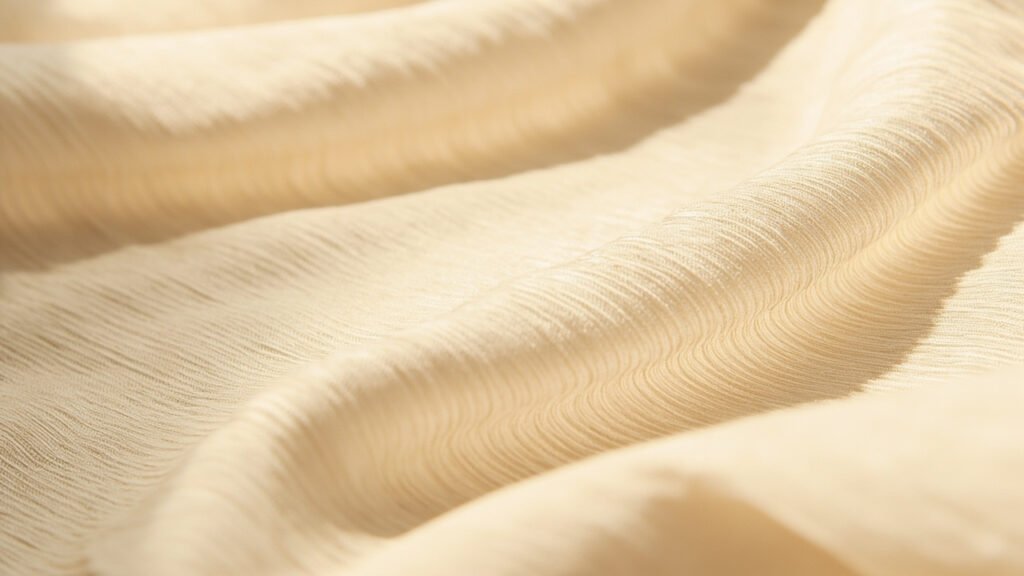 Vue macro du tissage serré d'un satin champagne.